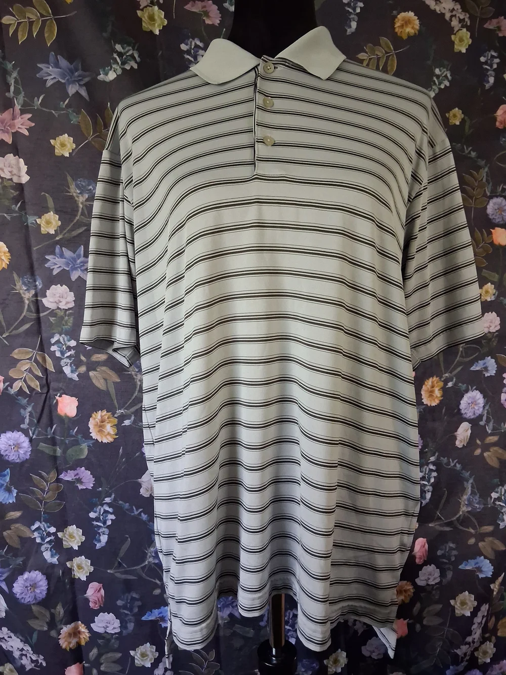 Men's Light Gray Striped Adidas Golf Polo Shirt